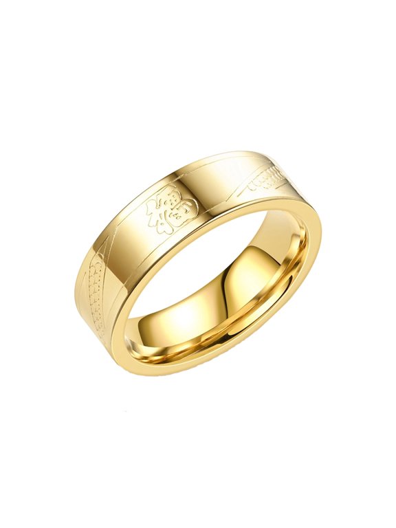 6MM Stainless Steel Fu Engraved Rings for Men Women Statement Promise Rings Anniversary Ring for Couple Comfort Fit Wedding Band Simple Jewelry Everyday Wear Gift ideas Gold Plated Size 10