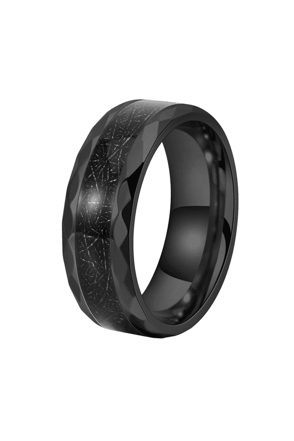 8mm Rhombus Inlaid Black Silk Ring for Men Women Vintage Personalized Hip Hop Ring Band Jewelry Black Size 9