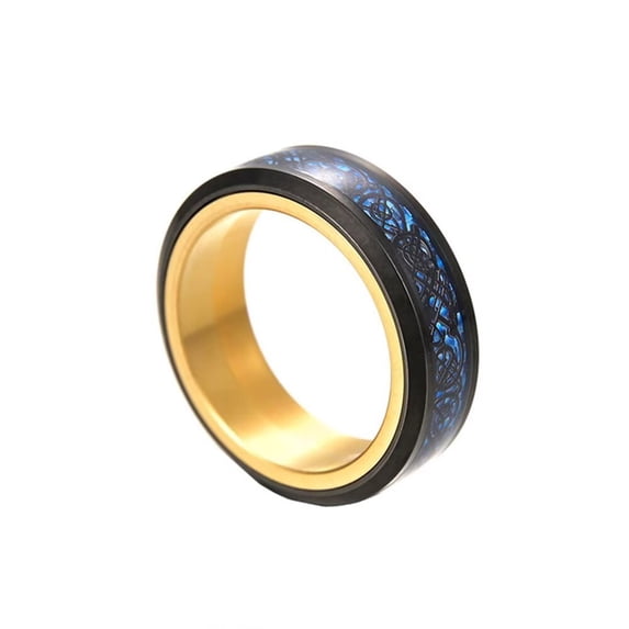 HIJONES 8mm Roatatble Dragon Rings for Men Women Stainless Steel Statement Carbon Fiber Ring Band Hip Hop Finger Jewelry Black Gold Size 6