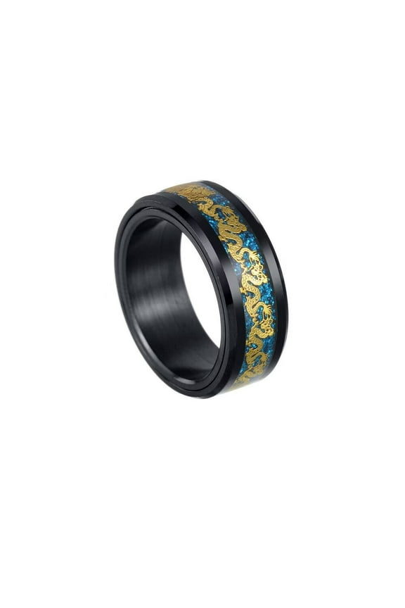 8mm Roatatble Dragon Rings for Men Women Stainless Steel Statement Carbon Fiber Ring Band Hip Hop Finger Jewelry Black Gold Size 8