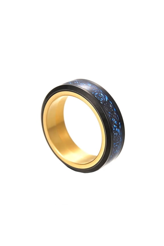 8mm Roatatble Dragon Rings for Men Women Stainless Steel Statement Carbon Fiber Ring Band Hip Hop Finger Jewelry Black Gold Size 9