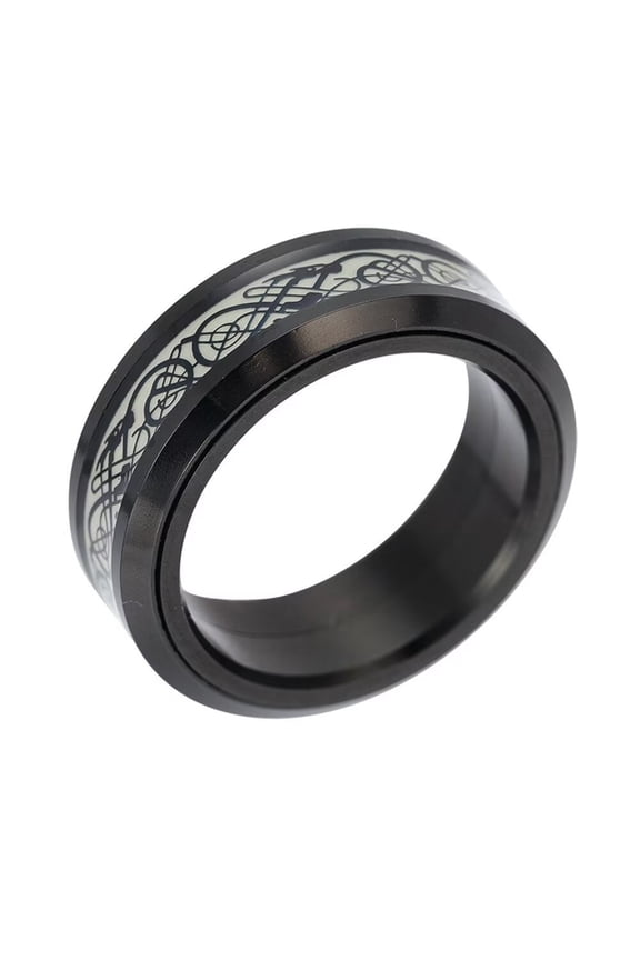 8mm Roatatble Dragon Rings for Men Women Stainless Steel Statement Carbon Fiber Ring Band Hip Hop Finger Jewelry Luminous Black Size 9
