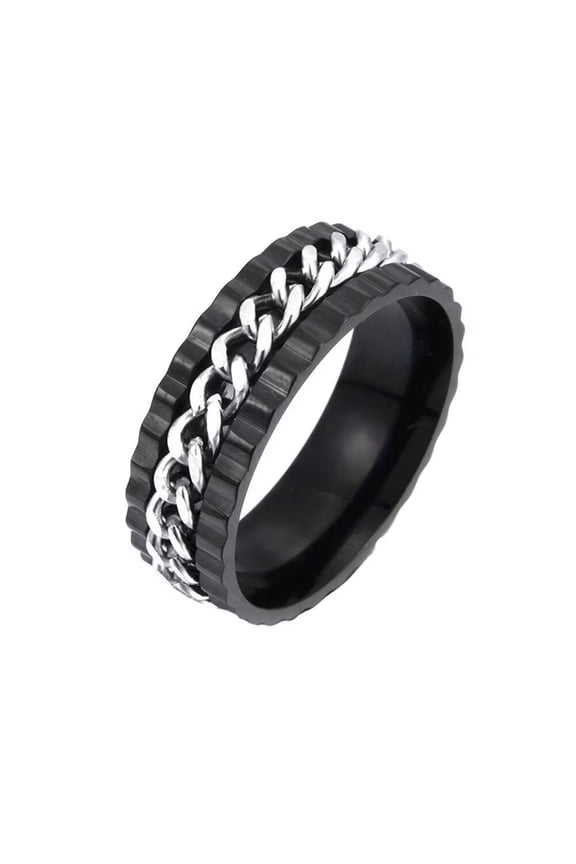 Rotating Chain Ring for Men Women Stainless Steel Statement Ring Band Finger Jewelry Black Silver Size 10