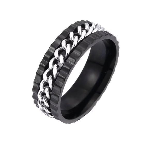 HIJONES Ring for Men Women Stainless Steel Ring Band Finger Jewelry Black Silver Size 9