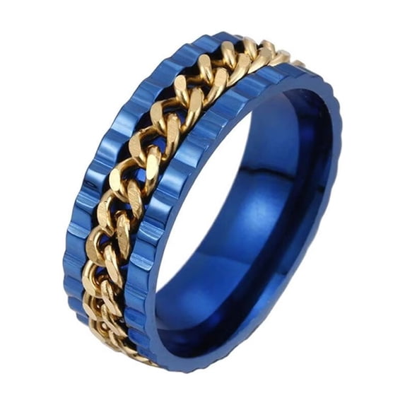 HIJONES Ring for Men Women Stainless Steel Jewelry Blue Gold Size 7