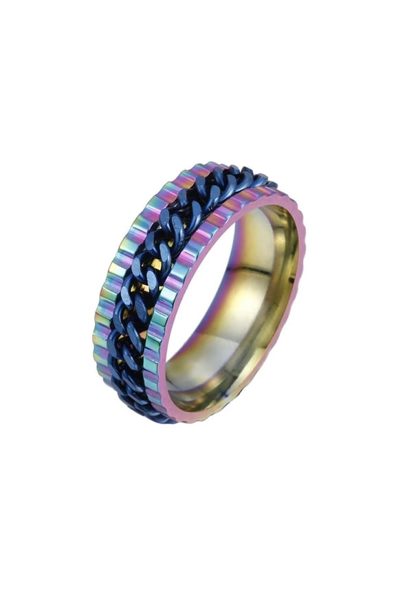 8mm Rotating Chain Ring for Men Women Stainless Steel Multicolor Statement Ring Band Finger Jewelry Rainbow Blue Size 12