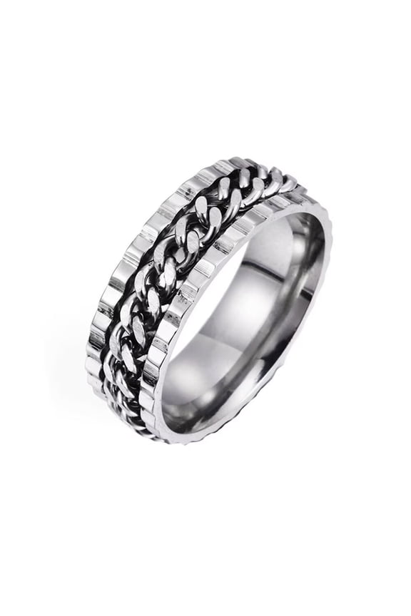8mm Rotating Chain Ring for Men Women Stainless Steel Multicolor Statement Ring Band Finger Jewelry Silver Size 8