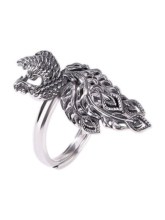 Adjustable Open Phoenix Ring for Women Minimalist Stackable Finger Ring Jewelry Silver