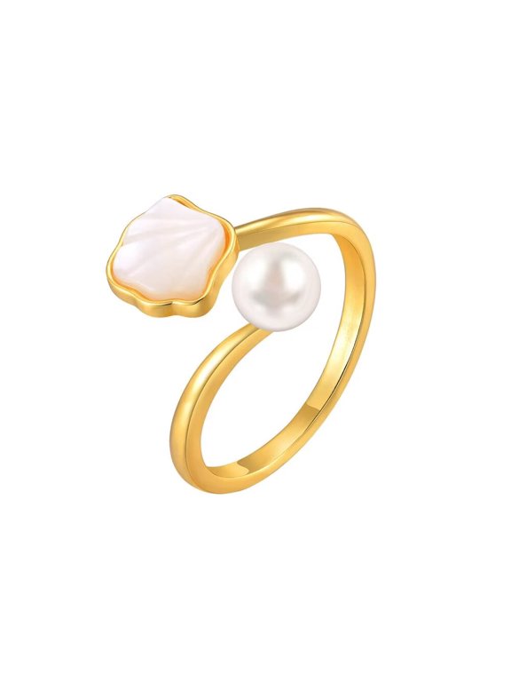 Adjustable Shell Open ring for Women Dainty Ring Band Stackable Finger Ring Jewelry Gold