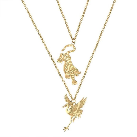 HIJONES Animal Tiger Bird Necklace for Women Men Stainless Steel Stackable Pendant Jewelry Chain Gold
