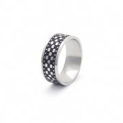HIJONES Black White Chess Stainless Steel Band Ring for Unisex Minimalist Durable Daily Jewelry Silver Size 9