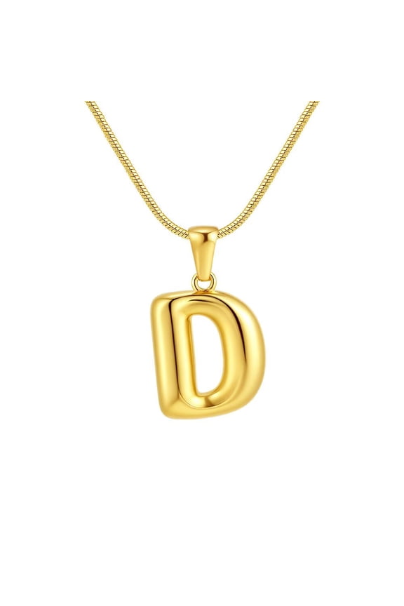 Bubble 26 Letter Alphabet Pendant Necklace for Women Men Stainless Steel Personalized Initial First Name Jewelry D
