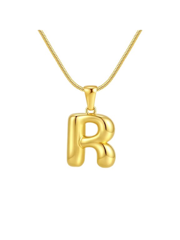 Bubble 26 Letter Alphabet Pendant Necklace for Women Men Stainless Steel Personalized Initial First Name Jewelry R