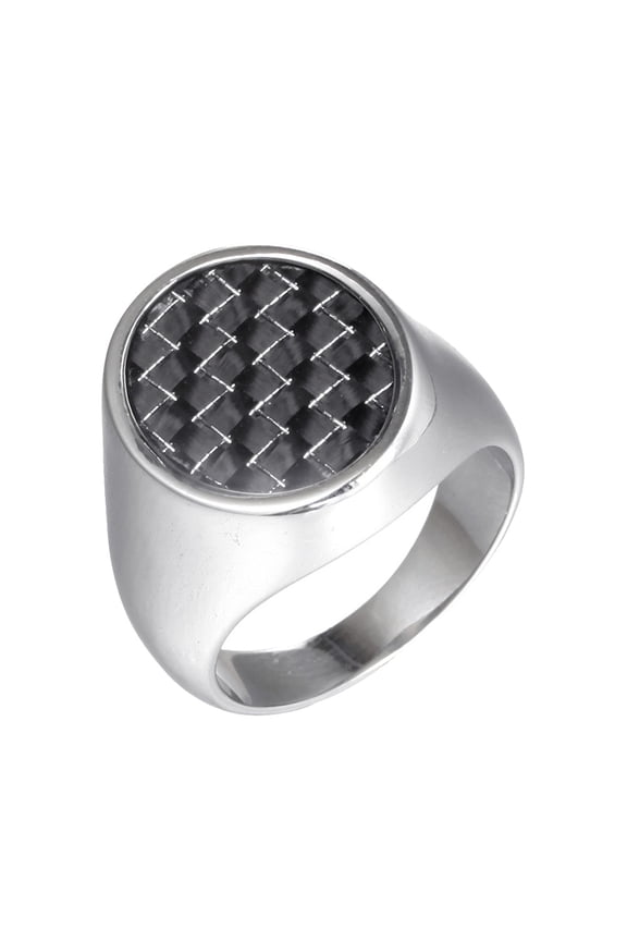 Carbon Fiber Inlay Ring for Men Elliptical Stainless Steel Band with Woven Pattern Unique Statement Jewelry Silver Size 7