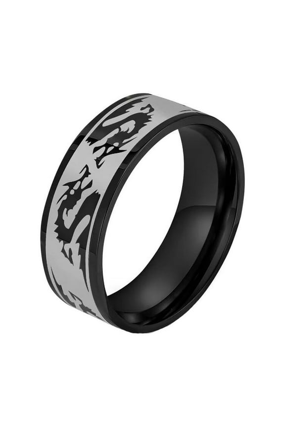 Chinese Dragon Ring for Men Stainless Steel Hip Hop Statement Domineering Band Jewelry Black Size 10