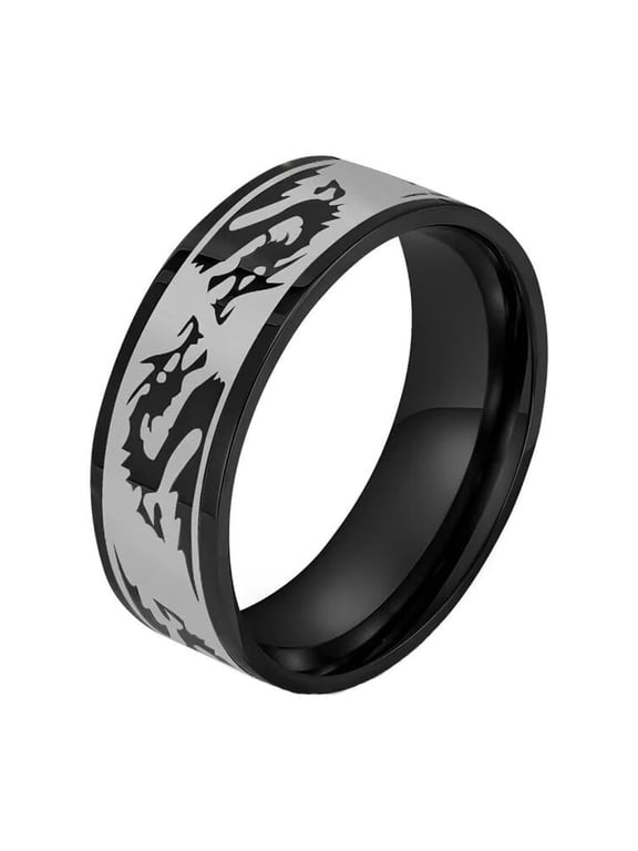Chinese Dragon Ring for Men Stainless Steel Hip Hop Statement Domineering Band Jewelry Black Size 12