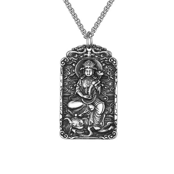 HIJONES Chinese Zodiac Pendant Necklace for Men Women Stainless Steel Buddha Amulets Vintage Lucky Jewelry Style 1