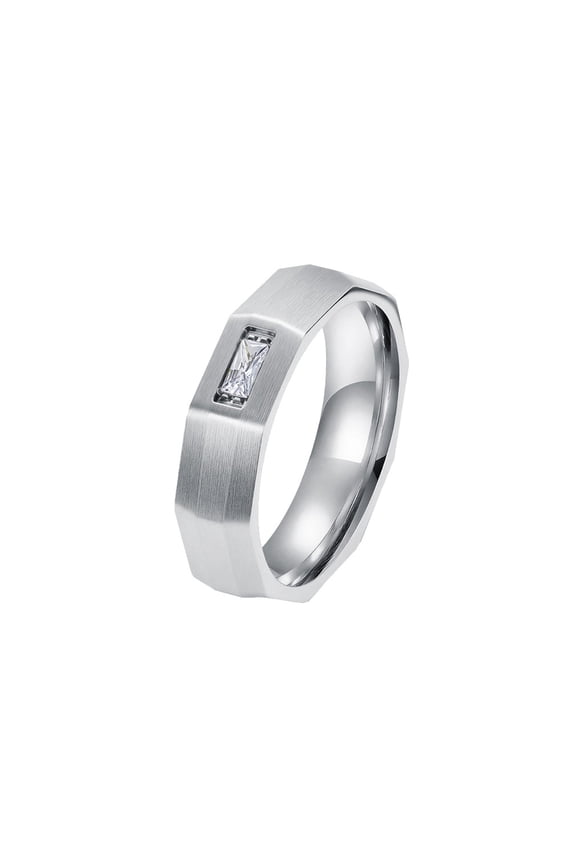 Couple Ring Geometric Facet Design Titanium Steel Brushed Finish for Wedding Silver 10
