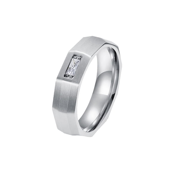 HIJONES Couple Ring Geometric Facet Design Titanium Steel Brushed Finish for Wedding Silver 8
