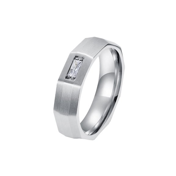 HIJONES Couple Ring Geometric Facet Design Titanium Steel Brushed Finish for Wedding Silver 9