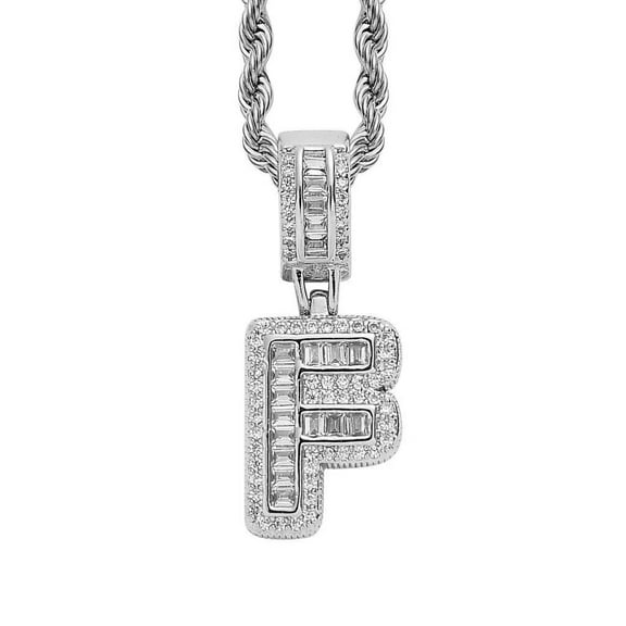 HIJONES Cubic Zircon 26 Letter Alphabet Pendant Necklace for Women Stainless Steel Personalized Initial First Name Jewelry Silver F