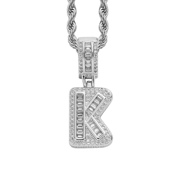 HIJONES Cubic Zircon 26 Letter Alphabet Pendant Necklace for Women Stainless Steel Personalized Initial First Name Jewelry Silver K
