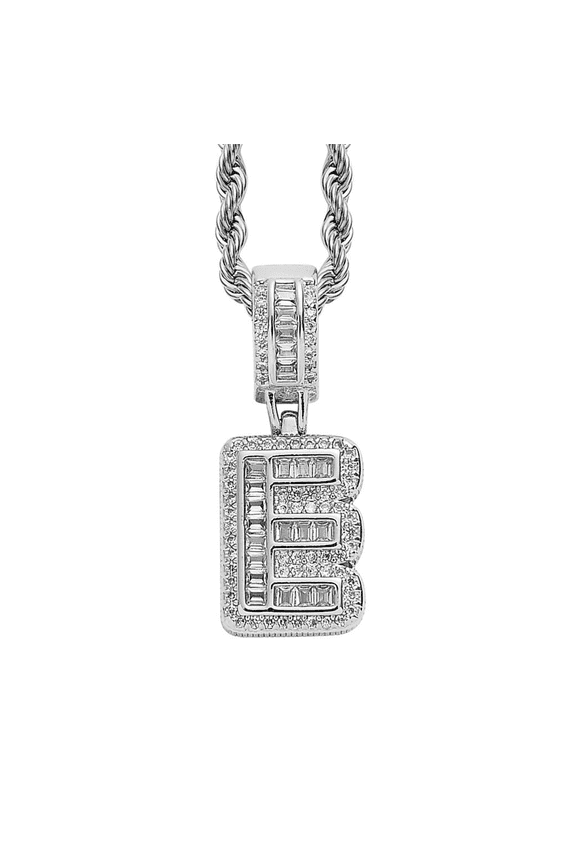 Cubic Zircon A-Z Alphabet Necklace for Women Stainless Steel 26 Letter Charm Diamond Pendant Jewelry Chain for Birthday Anniversary Silver E