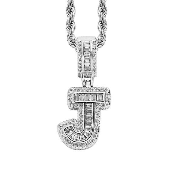 HIJONES Cubic Zircon A-Z Alphabet Necklace for Women Stainless Steel 26 Letter Charm Diamond Pendant Jewelry Chain for Birthday Anniversary Silver J