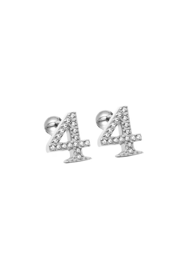 Cubic Zirconia Number 1-9 Stud Earrings for Women Elegant Ear Jewelry Silver 4