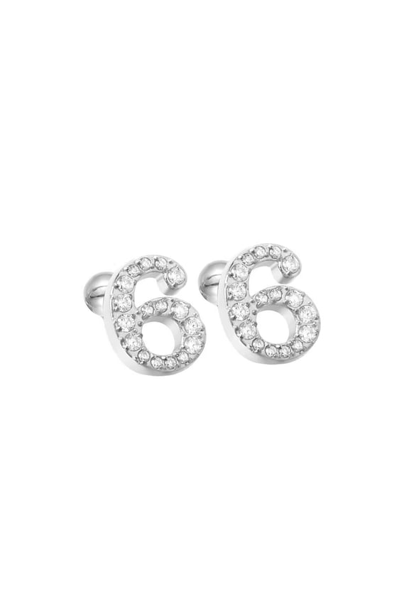 Cubic Zirconia Number 1-9 Stud Earrings for Women Elegant Ear Jewelry Silver 6
