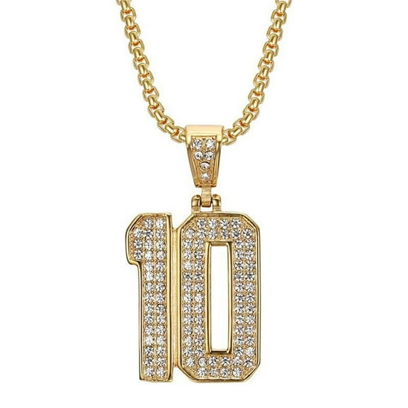 HIJONES Cubic Zirconia Number 10 Necklace for Women Men Stainless Steel Stackable Pendant Jewelry Chain Gold