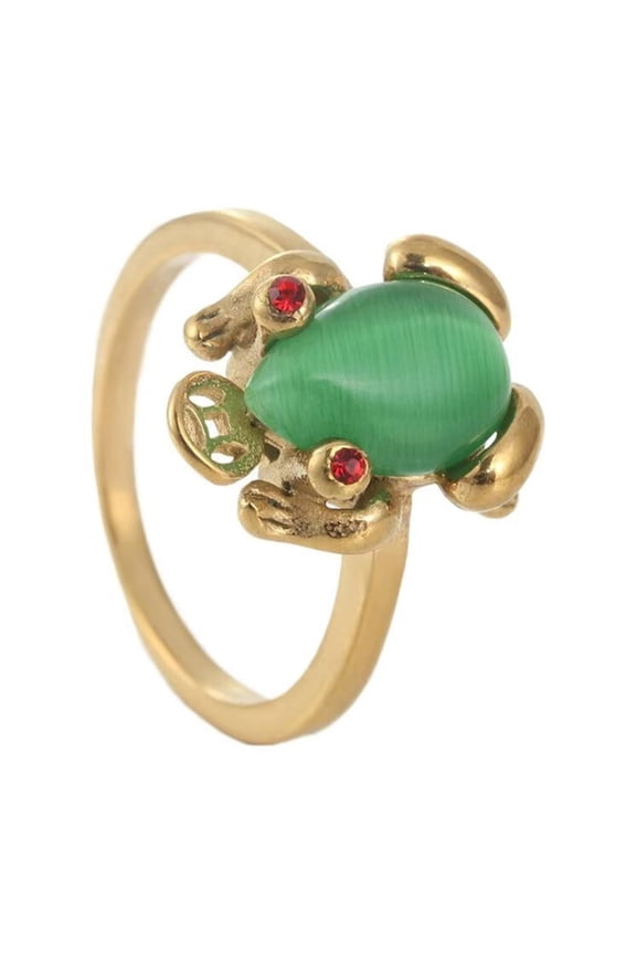 Frog Green Stone Ring for Men Women Stainless Steel Red Eyes Band Vintage Personalized Ring Band Jewelry Size 10