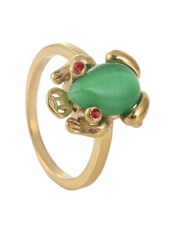 Frog Green Stone Ring for Men Women Stainless Steel Red Eyes Band Vintage Personalized Ring Band Jewelry Size 6