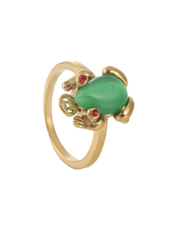 Frog Green Stone Ring for Men Women Stainless Steel Red Eyes Band Vintage Personalized Ring Band Jewelry Size 8
