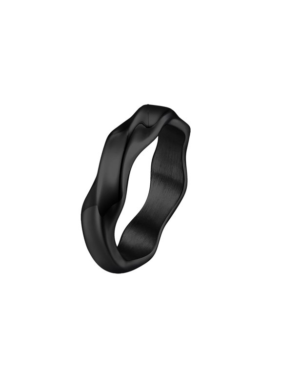 Frozen Ripple Vintage Ring for Men Stainless Steel Cool Tone with Fluid 3D Texture Black 10