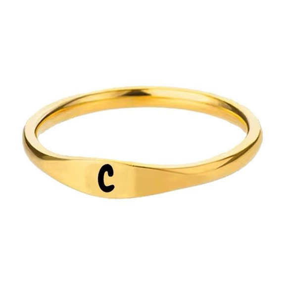 HIJONES Gold Initial Rings for Women Men Stackable A-Z Alphabet Initial Letter Dainty Ring Jewelry C Size 6