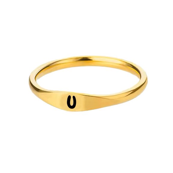 HIJONES Gold Initial Rings for Women Men Stackable A-Z Alphabet Initial Letter Dainty Ring Jewelry U Size 6