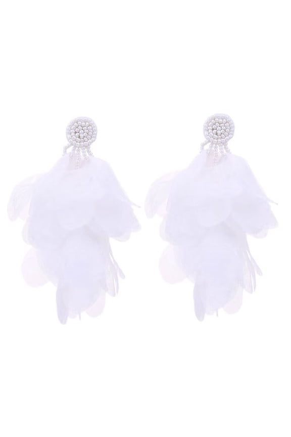 Handmade Fabric Tassel Earrings for Women Bohemian Drop Earrings Jewelry White