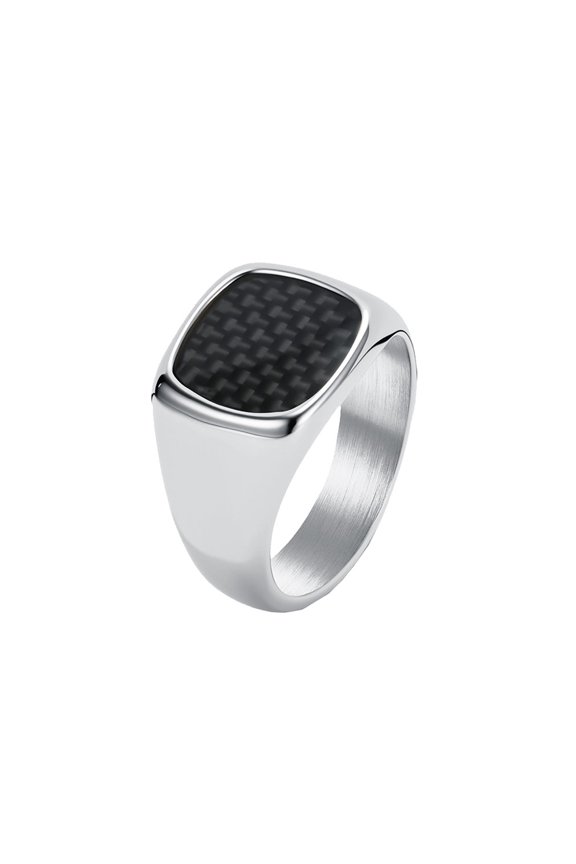 Industrial Statement Men's Ring Titanium Steel Inlaid Carbon Fiber Square Jewelry Silver 8