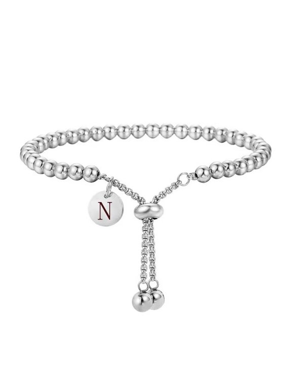 Initial Bracelet for Women Stainless Steel Adjustable Slider Chain Personalized 26 Letters Alphabet Jewelry N