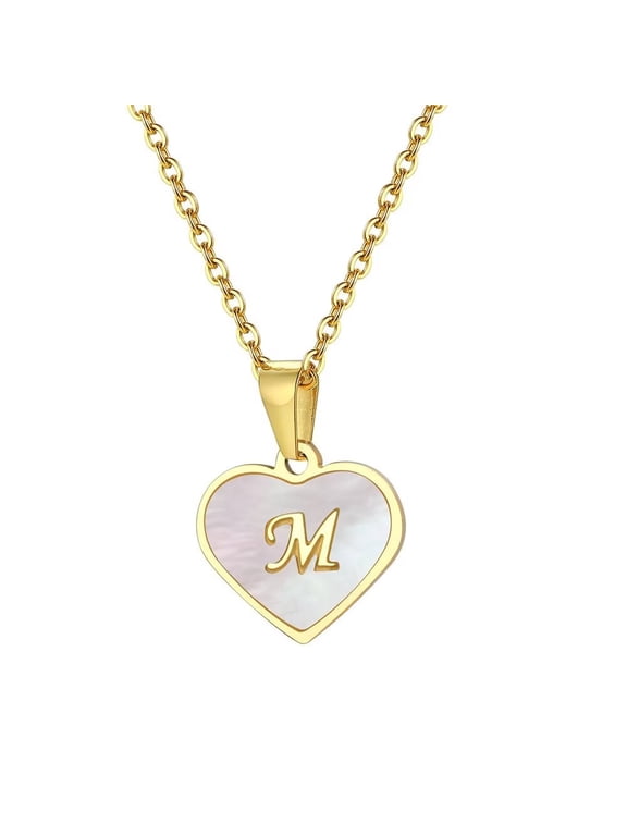 Initial Letters Necklace for Women Stainless Steel 26 Alphabet Pendant Charm with Chain Gold Plated M