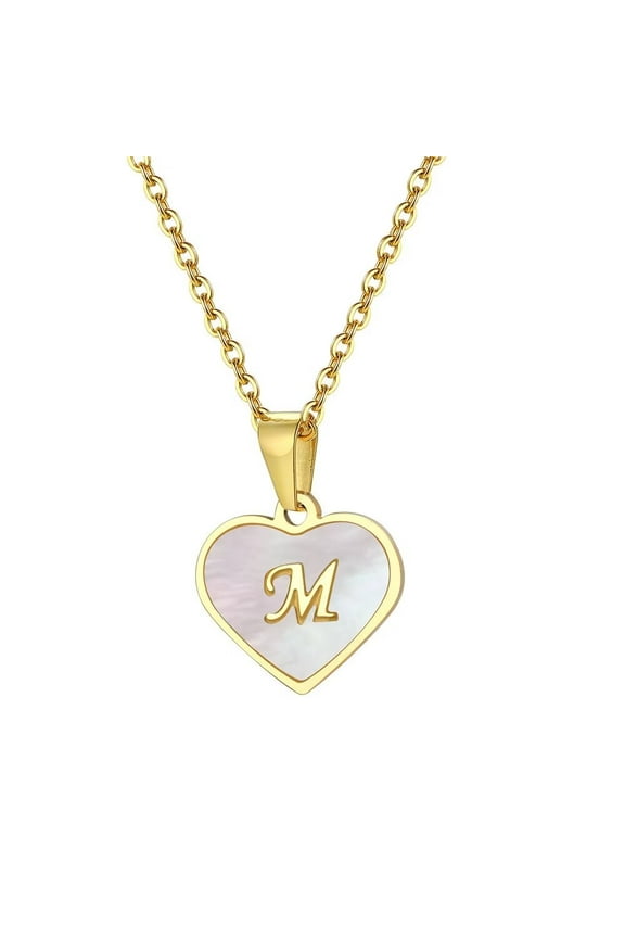 Initial Letters Necklace for Women Stainless Steel 26 Alphabet Pendant Charm with Chain Gold Plated M