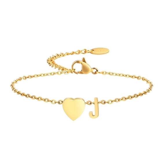 HIJONES Initial Love Heart Bracelet for Women Stainless Steel Adjustable Extender Chain Personalized 26 Letters A-Z Alphabet Jewelry J