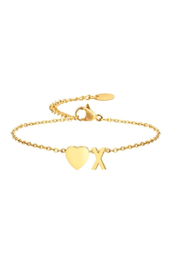Initial Love Heart Bracelet for Women Stainless Steel Adjustable Extender Chain Personalized 26 Letters A-Z Alphabet Jewelry X