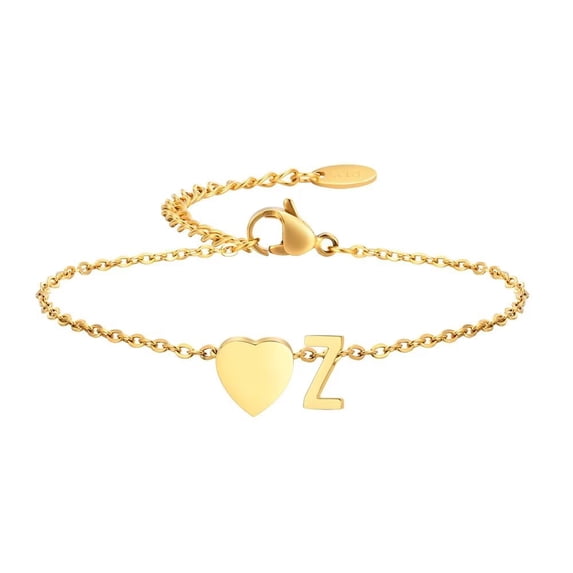 HIJONES Initial Love Heart Bracelet for Women Stainless Steel Adjustable Extender Chain Personalized 26 Letters A-Z Alphabet Jewelry Z