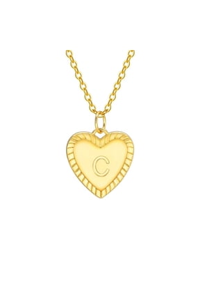 Initial Love Heart Necklace Stainless Steel Letters Necklace for Women Alphabet Name Monogram Stackable Necklaces Jewelry Gold C
