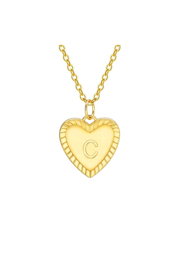 Initial Love Heart Necklace Stainless Steel Letters Necklace for Women Alphabet Name Monogram Stackable Necklaces Jewelry Gold C