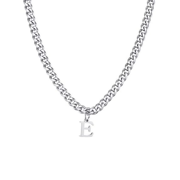 HIJONES Initial Necklace Stainless Steel Letters Flat Chain Necklace for Women English First Alphabet Name Monogram Stackable Necklaces Jewelry Silver E