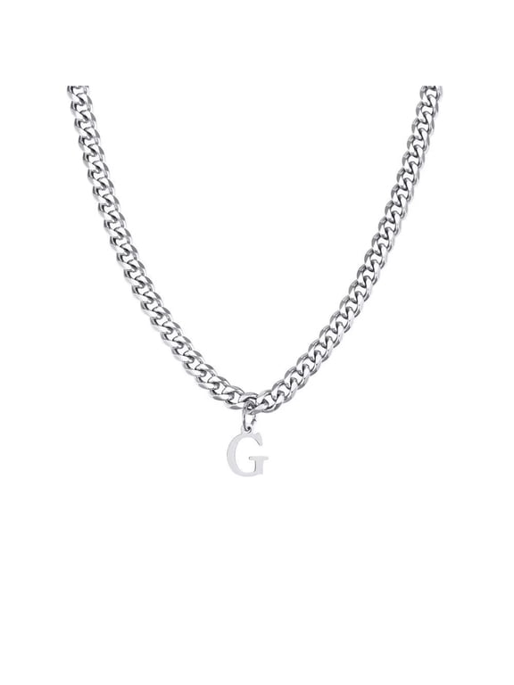 Initial Necklace Stainless Steel Letters Flat Chain Necklace for Women English First Alphabet Name Monogram Stackable Necklaces Jewelry Silver G