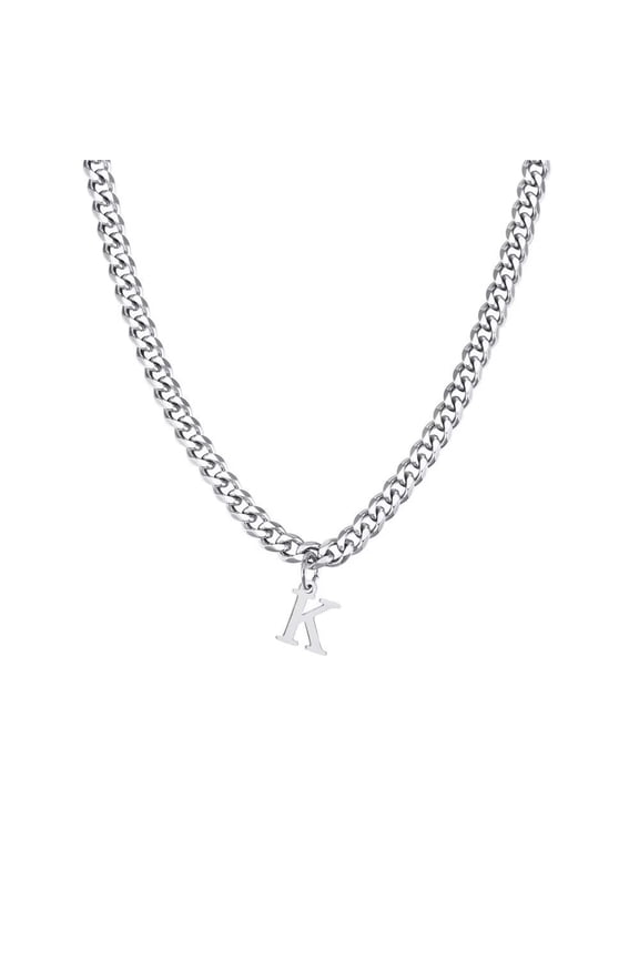 Initial Necklace Stainless Steel Letters Flat Chain Necklace for Women English First Alphabet Name Monogram Stackable Necklaces Jewelry Silver K